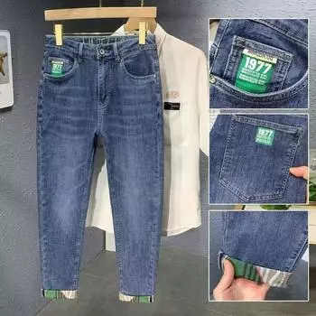 Модные джинсы мужские модные мужские облегающие узкие брюки мужские брюки весна и осень лето новые эластичные красивые повседневные длинные брюки 28 чёрный