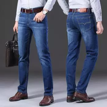 Модные джинсы мужские свободные прямые трендовые сто ярдов повседневных брюк мужские эластичные брюки 28 чёрный