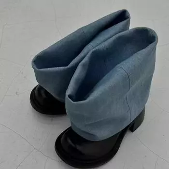 Модные джинсы, женские сапоги-трубы, новые, с круглым носком, с толстым каблуком, рукавами, для похудения, модные сапоги, универсальные, складывающиеся сапоги 35