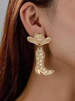 Модные европейские и американские ковбойские сапоги, шляпа и серьги из сплава в стиле вестерн one-size