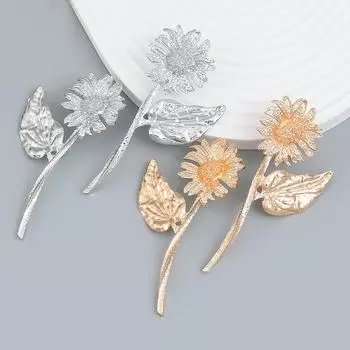 Модные европейские и американские серьги-подсолнухи: Женские украшения из металлического сплава в стиле «Exaggerated» серебряный