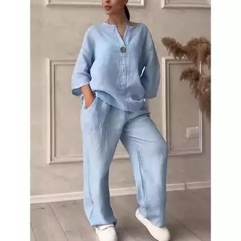 Модные европейские и американские женские удобные свободные топы, широкие брюки, повседневный хлопковый льняной костюм больших размеров XXXXXL белый