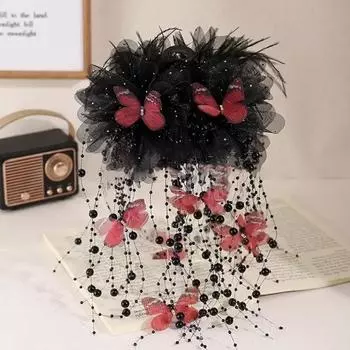 Модные феи бабочки перья кисточки для волос коготь акулы клипсы темперамент сетка цветок коготь клип женские головные уборы аксессуары для волос 13CM Blue