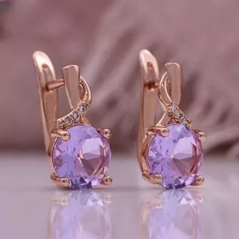 Модные фиолетовые круглые циркониевые изысканные женские серьги 585 пробы розовое золото цветок винтажные клипсы серьги фиолетовый