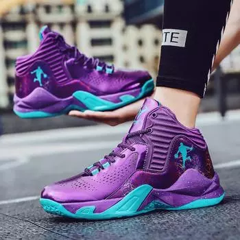 Модные фиолетовые мужские баскетбольные кроссовки для улицы, дышащие баскетбольные кроссовки, женская спортивная обувь, тренировочные высокие мужские кроссовки 35