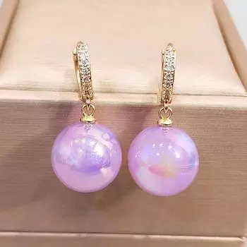 Модные фиолетовые висячие серьги с искусственным жемчугом для женщин, ювелирные изделия с кубическим цирконием, аксессуары для вечеринок фиолетовый