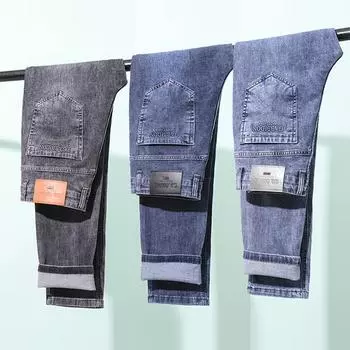 Модные фирменные джинсы мужские весенне-летние тонкие повседневные деловые эластичные свободные прямые брюки новый стиль 29 синий