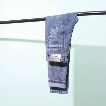 Модные фирменные джинсы мужские весенне-летние тонкие повседневные деловые эластичные свободные прямые брюки новый стиль 29 чёрный