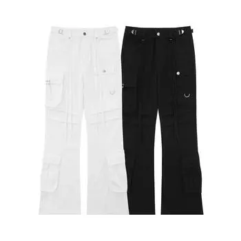 Модные фирменные микро-расклешенные рабочие брюки, женские американские ретро-рабочие брюки со шнуровкой, осенние и зимние рабочие брюки M чёрный