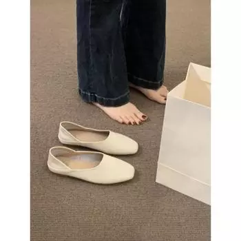 Модные фирменные туфли из мягкой кожи с мягкой подошвой для женщин, лето 2025 года, ретро-туфли в литературном и художественном стиле с одной педалью, женские туфли на плоской подошве Doudou 35 абрикосовый