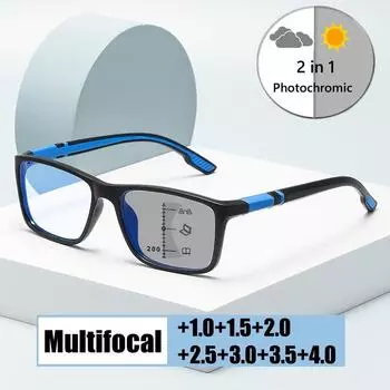Модные фотохромные мультифокальные очки для чтения для мужчин и женщин, винтажные, модные, анти-синий свет, очки для дальнего зрения, ретро, пресбиопия +400