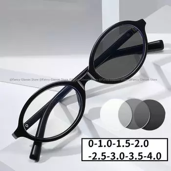 Модные фотохромные очки для женщин, унисекс, блокирующие синий свет, очки для близорукости, модные овальные солнцезащитные очки для улицы с обесцвечиванием 0