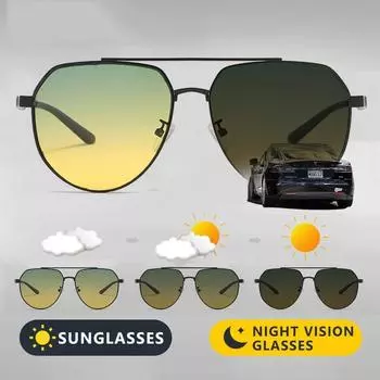 Модные анти-синий свет фотохромные солнцезащитные очки мужские металлические для вождения на открытом воздухе двойные очки день ночь ночное видение солнцезащитные очки не поляризованные очки