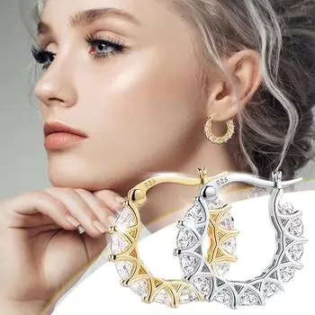 Модные французские кружевные серьги с цирконием, U-образные серьги, женские аксессуары серебряный