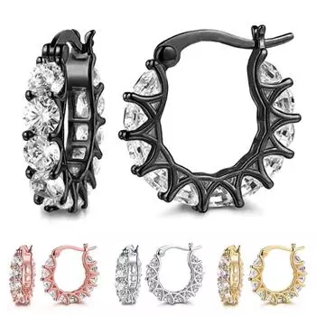 Модные французские кружевные серьги с цирконием, U-образные серьги, женские аксессуары One Size чёрный