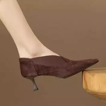 Модные французские ретро-ботфорты с острым носком на тонком каблуке, ботильоны на каблуке-рюмочке, в сочетании с эластичными каблуками с глубоким вырезом для женщин 35 чёрный