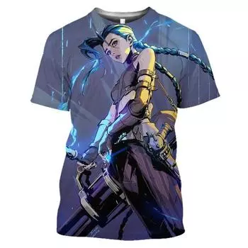 Модные футболки Arcane Jinx, трендовые летние футболки с коротким рукавом и 3D-принтом для мужчин и женщин, повседневные футболки в уличном стиле Harajuku, большие футболки S
