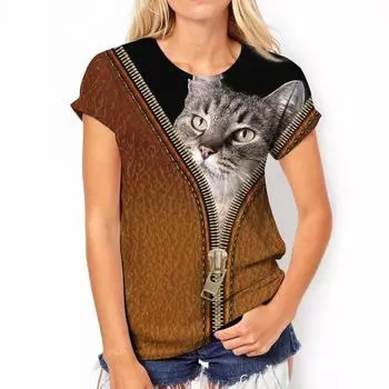 Модные футболки для женщин Harajuku повседневные топы 3D Kawaii Cat Printing Oversize женские забавные футболки с коротким рукавом летние топы 2024 S