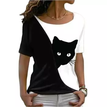 Модные футболки для женщин Harajuku повседневные топы 3D Kawaii Cat Printing Oversize женские забавные футболки с коротким рукавом летние топы 2024 100