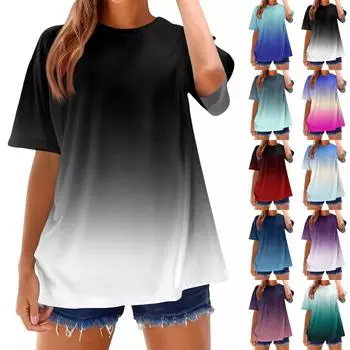 Модные футболки для женщин, летние топы с коротким рукавом, свободные топы с круглым вырезом XXL