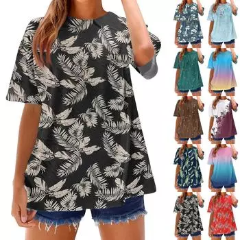 Модные футболки для женщин, летние топы с коротким рукавом, свободные топы с круглым вырезом S винный