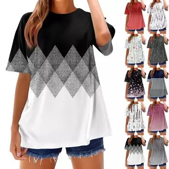 Модные футболки для женщин, летние топы с коротким рукавом, свободные топы с круглым вырезом M фиолетовый