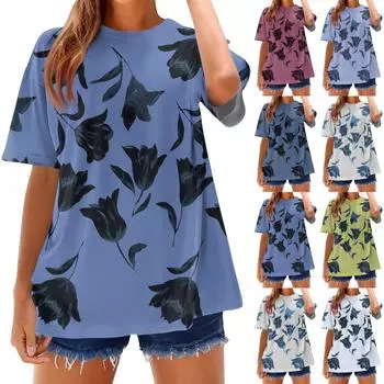 Модные футболки для женщин, летние топы с коротким рукавом, свободные топы с круглым вырезом S