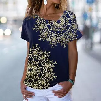 Модные футболки с 3D цветочным принтом, женская футболка с нерегулярным вырезом, летние женские свободные футболки для пар, топы с короткими рукавами, повседневные XL