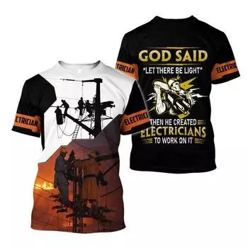 Модные футболки с 3D-принтом для мужчин, униформа электрика, досуг, с круглым вырезом, винтажные мужские футболки в стиле хип-хоп в стиле Харадзюку с коротким рукавом 2XS