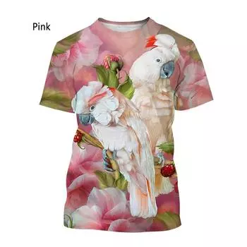 Модные футболки с 3D-принтом с рисунком животного попугая, летние повседневные футболки унисекс с круглым вырезом и короткими рукавами для мужчин и женщин 6XL