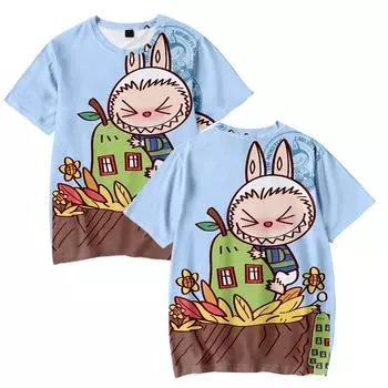 Модные футболки с героями мультфильмов LABUBU для женщин и мужчин, летняя одежда, мужская футболка с круглым вырезом для фитнеса, большие мужские футболки, топы XS