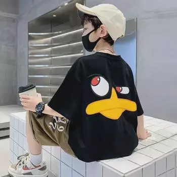 Модные футболки с коротким рукавом для мальчиков: Летняя мода с принтом спереди и сзади для детей 150 cm белый