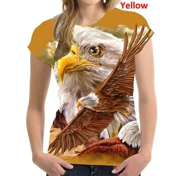Модные футболки с принтом 3D Eagle, весенние и летние женские модные повседневные футболки с круглым вырезом и короткими рукавами S