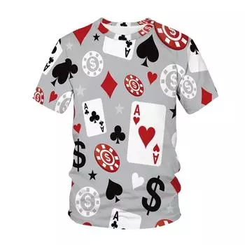Модные футболки с рисунком Fun Poker для мужчин, летние повседневные футболки с круглым вырезом и принтом, большие размеры, индивидуальные трендовые футболки, топы S