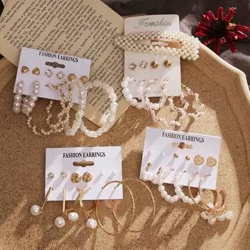 Модные геометрические элегантные большие серьги-кольца, набор серег-гвоздиков для женщин, комбинированные комплекты ювелирных изделий