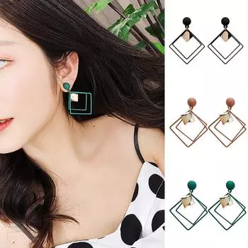 Модные геометрические двухслойные квадратные индивидуальные серьги женские чёрный
