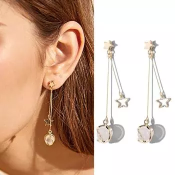 Модные геометрические круглые бусины с опалом, длинные серьги с кисточками, серьги-клипсы с камнями «кошачий глаз» для женщин, серьги золотого цвета