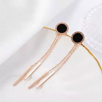 Модные геометрические круглые черные ракушки, инкрустированные римскими цифрами, серьги-подвески для женщин, цепочка с кисточками, женские серьги из нержавеющей стали