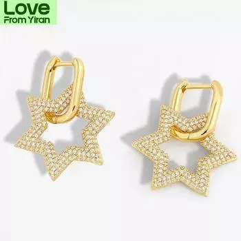 Модные геометрические овальные большие серьги-кольца, креативные винтажные серьги-подвески со звездами, ювелирные изделия, серьги-кольца для женщин