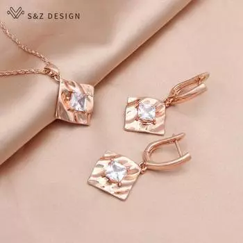 Модные геометрические серьги цвета розового золота с квадратным цирконием, комплекты ювелирных изделий для женщин и девочек, подарок на свадьбу и вечеринку