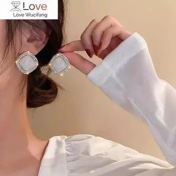 Модные геометрические серьги-гвоздики со стразами Trend Drop Glaze Fashion Fresh Queen Современные женские серьги-гвоздики Ювелирные изделия