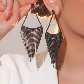 Модные геометрические серьги с длинными кисточками, широкие серьги с индивидуальным дизайном, преувеличенные серьги с кристаллами, банкетные серьги, женские серьги