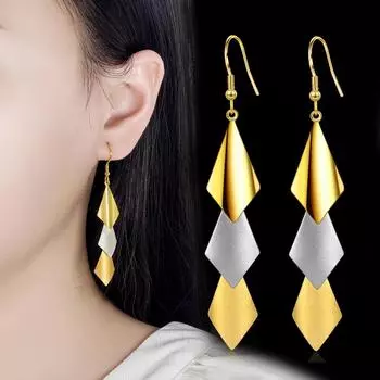 Модные геометрические трехцветные серьги Jinling, женские индивидуальные, темпераментные, ромбовидные, ламинированные украшения для ушей