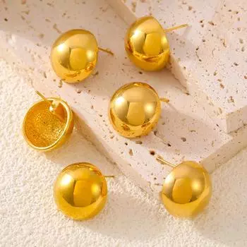 Модные гладкие круглые серьги-гвоздики в форме бобов, простые серьги-гвоздики с индивидуальностью, титановая сталь, покрытая настоящим золотом 18 карат