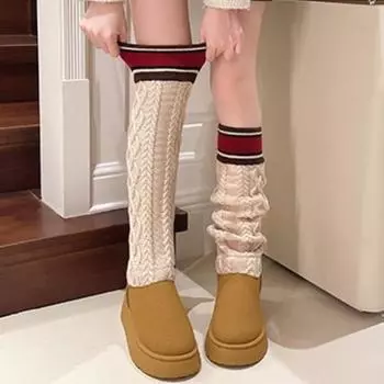 Модные горячие продажи меховые сапоги One Snow Boots High Tube Wool Tube Winter женские новые высокие толстые туфли на платформе с длинными каблуками 36 чёрный