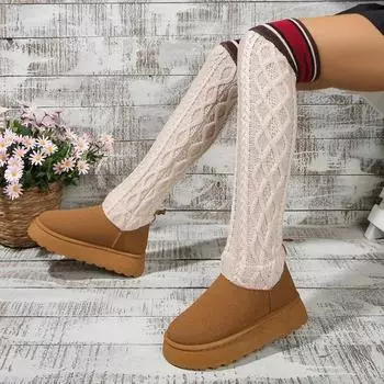 Модные горячие продажи меховые сапоги One Snow Boots High Tube Wool Tube Winter Women 2024 Новые высокие толстые ботинки на длинной платформе 36 хаки