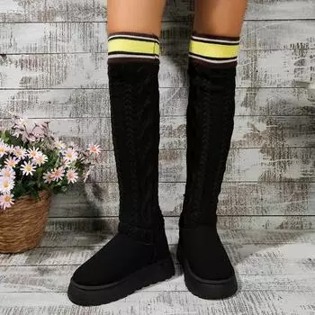 Модные горячие продажи меховые сапоги One Snow Boots High Tube Wool Tube Winter женские новые высокие толстые ботинки на длинной платформе 36