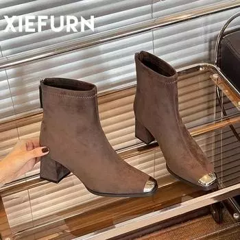 Модные готические ботильоны с квадратным носком, женские дизайнерские сексуальные платья, замшевые туфли на высоком каблуке, женская обувь, зимние трендовые толстые туфли-лодочки для снега 35 чёрный