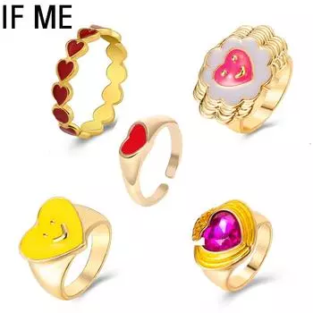 Модные готические геометрические кольца черного цвета с сердечками для женщин и девочек, винтажные серебряные простые свадебные кольца на указательный палец, ювелирные изделия, подарки