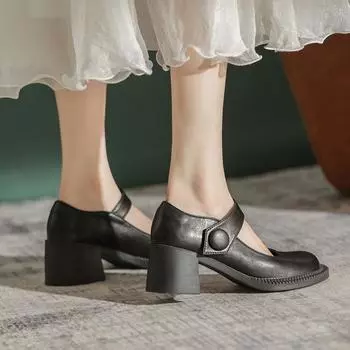 модные готические туфли Мэри Джейн на высоком каблуке женские туфли с широким носком туфли на блочном каблуке туфли-лодочки для девочек туфли в стиле Лолита для косплея женские белые элегантные нарядные туфли 34 белый